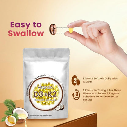 Vegan Vitamin D3 + K2 Softgel Capsules – 5000 IU Daily Support