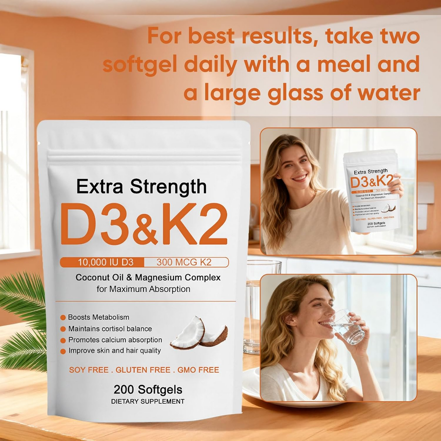 D3K2 Softgels – Bone Strength & Immune Support with Coconut Oil