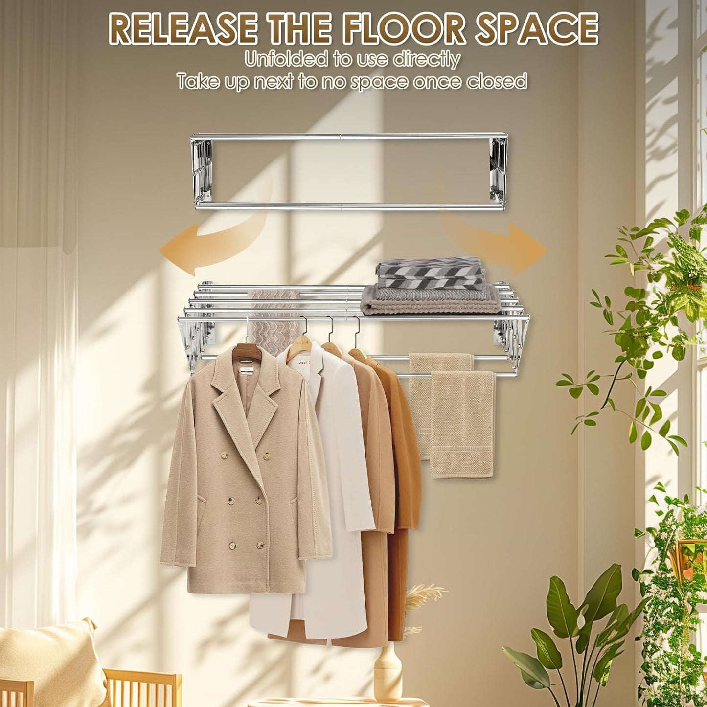 Retractable Folding Towel Holder — Wall Mounted Drying Rack