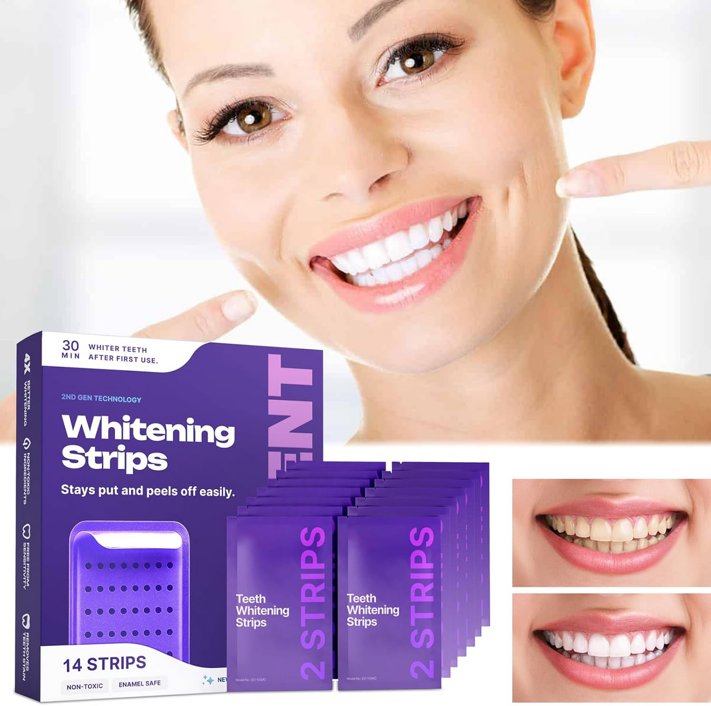 Purple Teeth Whitening Strips – Instant Brightening & Color-Correcting Care