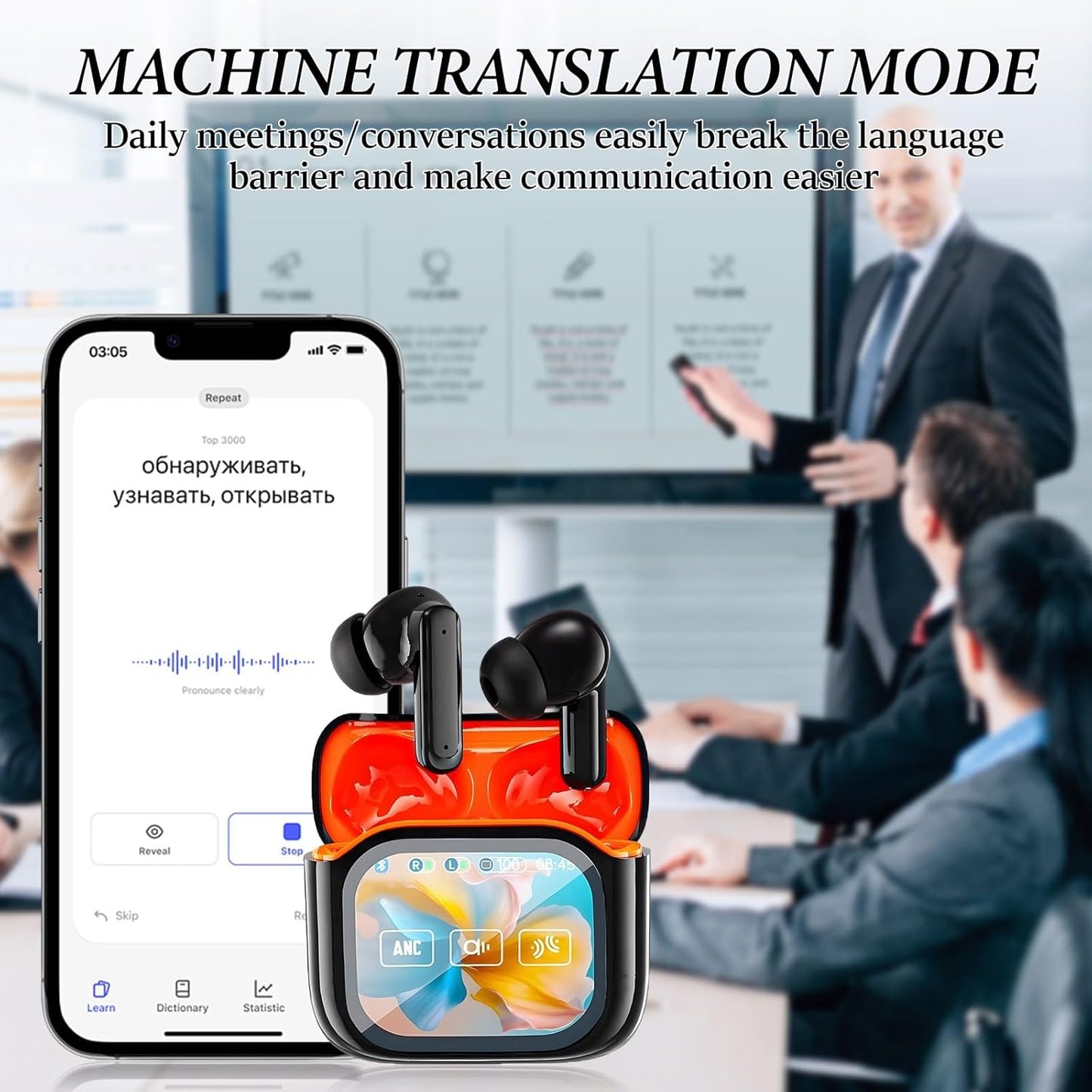 Smart Touch Screen TWS Earbuds – Noise Cancelling & AI Translation