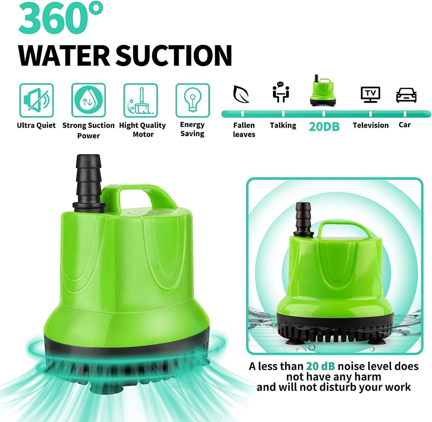 Quiet Submersible Aquarium Pond & Tank Water Pump