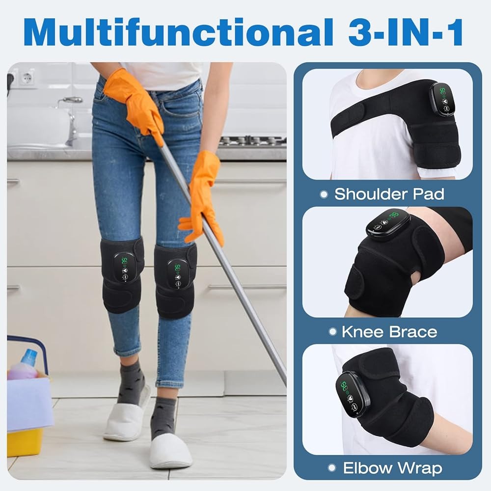 Electric Knee Massager with Heat – Vibration Joint Wrap for Knee, Elbow & Shoulder