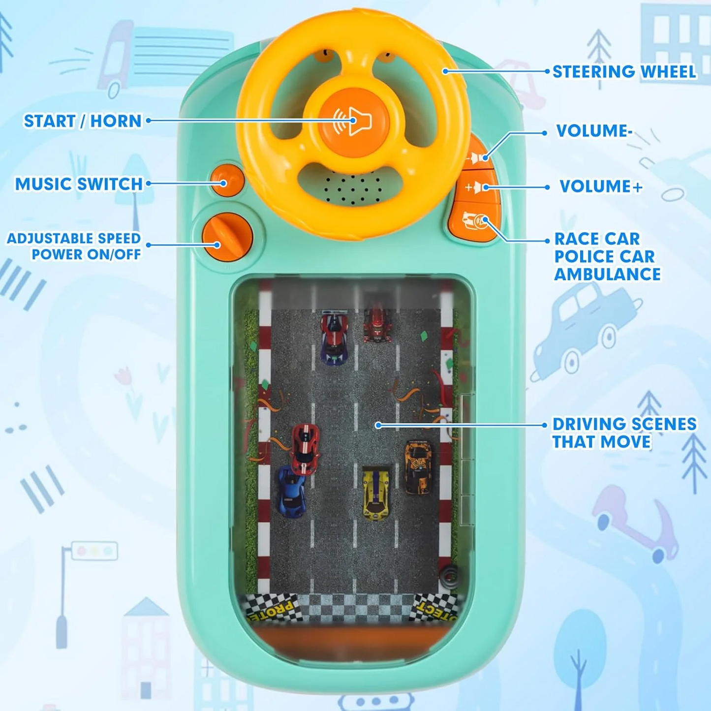 Desktop Racing Game Steering Wheel Toy – Electronic Driving Simulation Toy for Kids