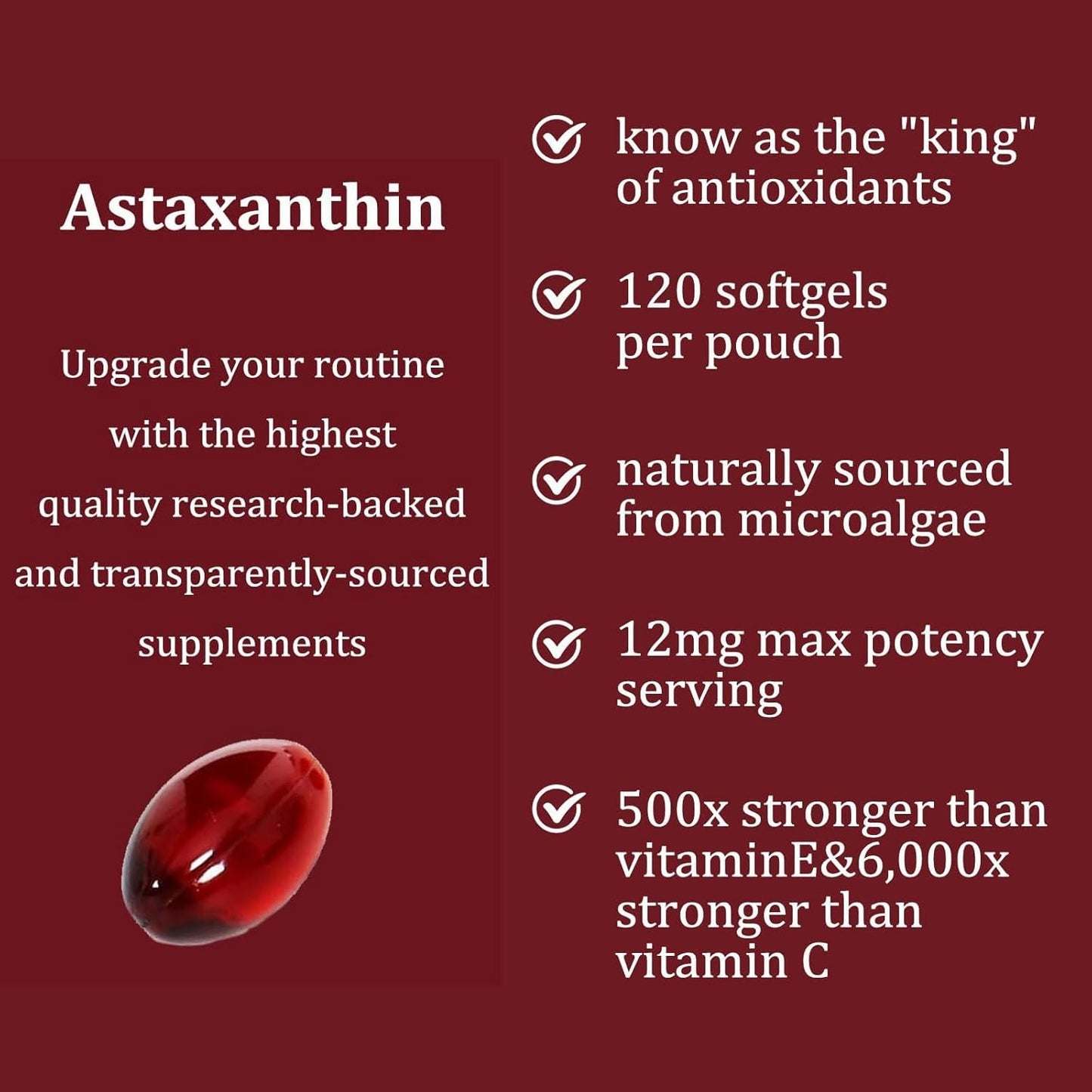 Astaxanthin Antioxidant Softgels – Natural Wellness & Skin Support Supplement