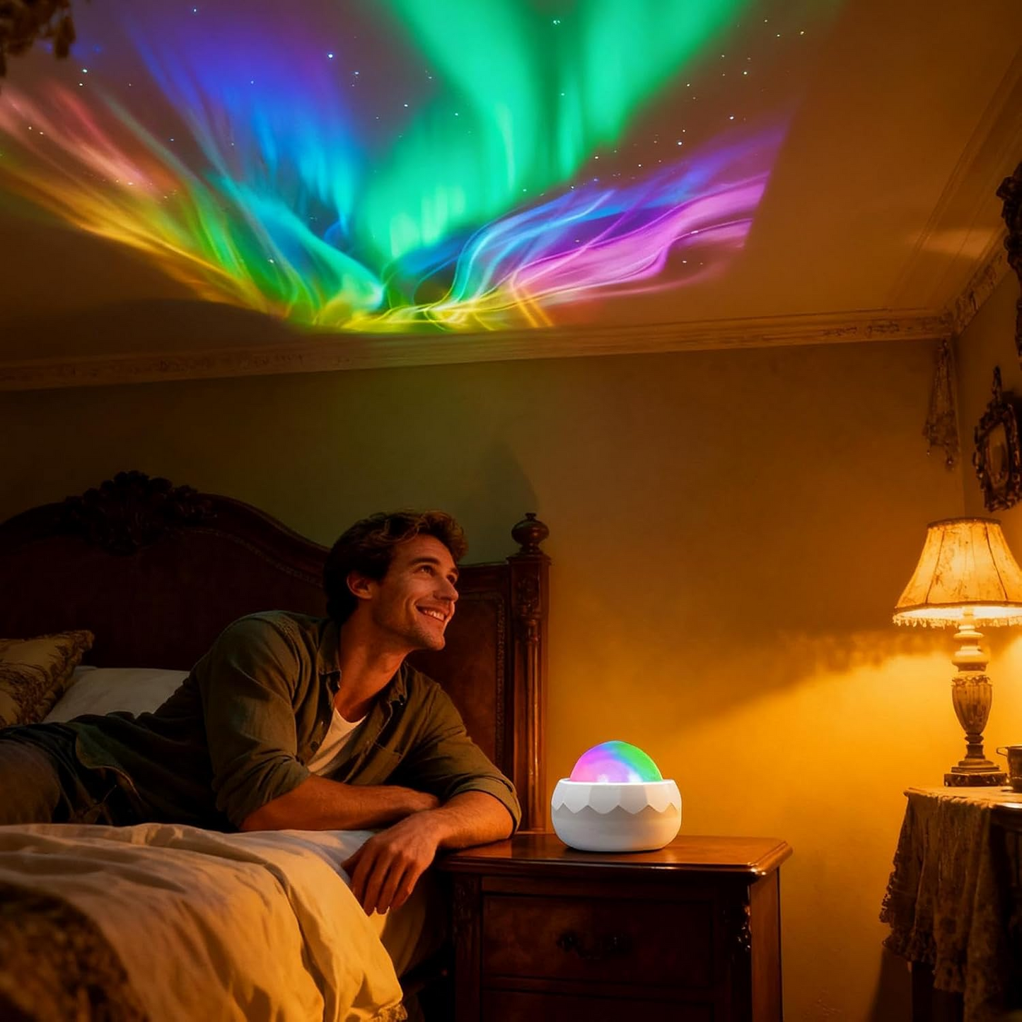 Northern Lights Star Projector – Rainbow Water Ripple Galaxy Night Light