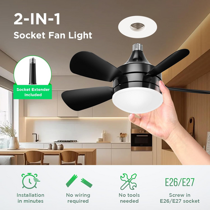 2 in 1 LED Ceiling Fan Light with Remote – Dimmable Socket 6 Blade Fan Lamp