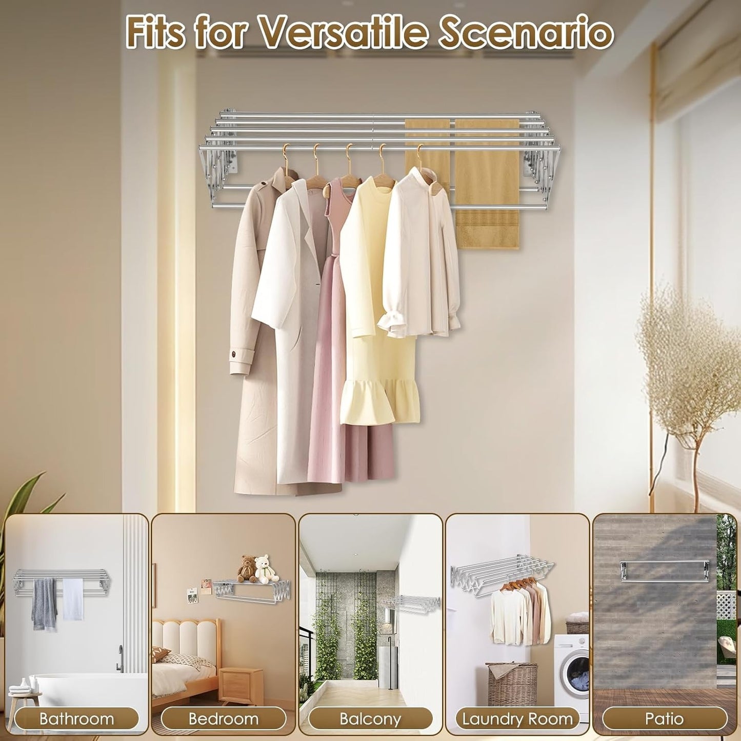 Retractable Folding Towel Holder — Wall Mounted Drying Rack