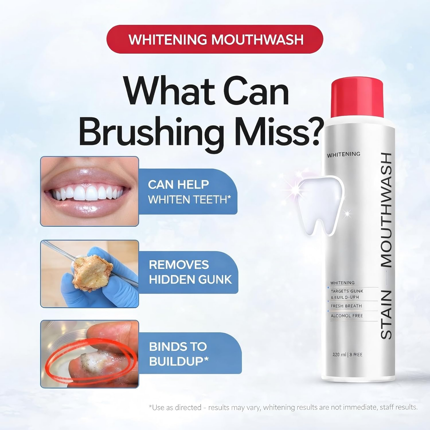Stain Whitening Mouthwash – Bright Smile & Fresh Breath in Seconds