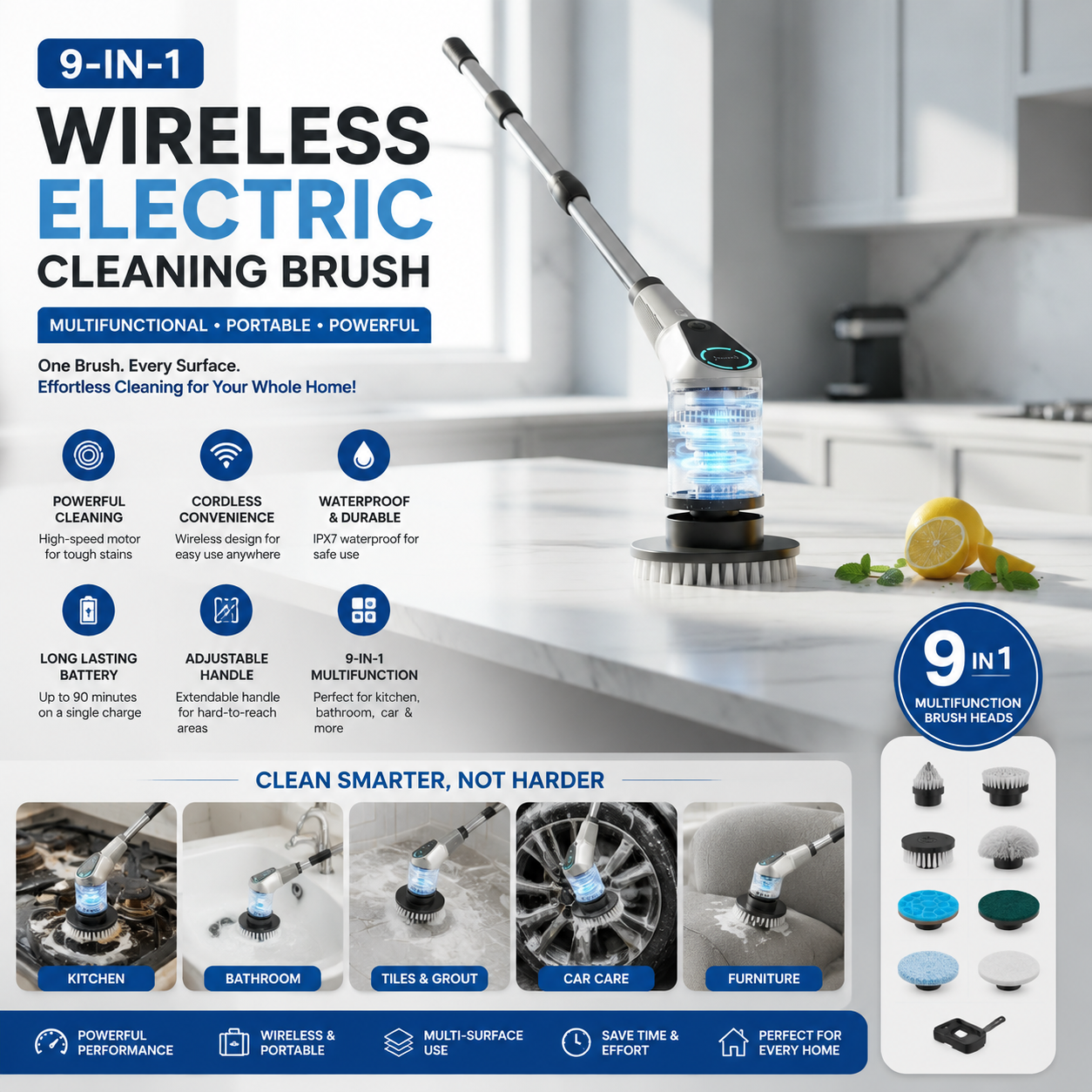 9-in-1 Wireless Electric Cleaning Brush for Kitchen & Home