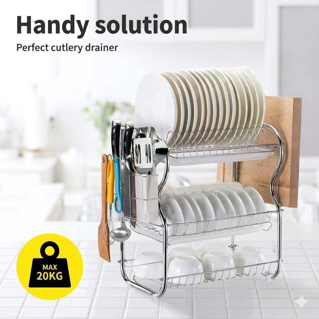 Double Layer Dish Drain Rack – Household Metal Kitchen Storage Organizer