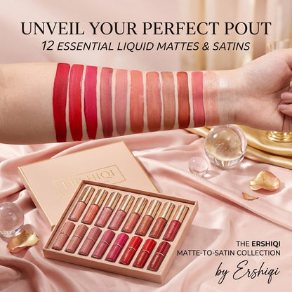 12-Color Lip Gloss Set Matte & Pearl Finish