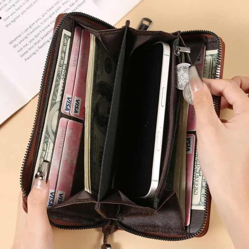 Large Capacity Zippered Mobile Phone Bag & Wallet – Compact, Secure & Stylish