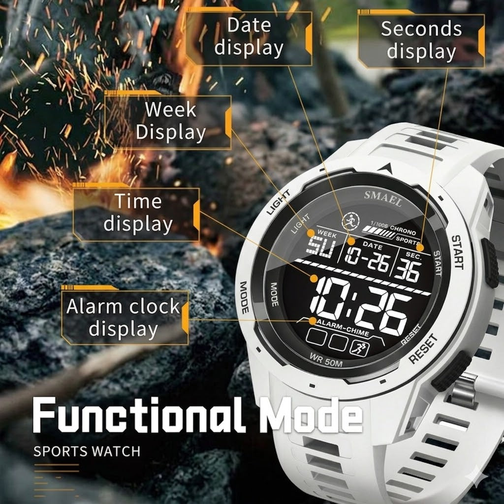 Men’s Sports Electronic Watch – Stopwatch, Alarm & Water Resistance