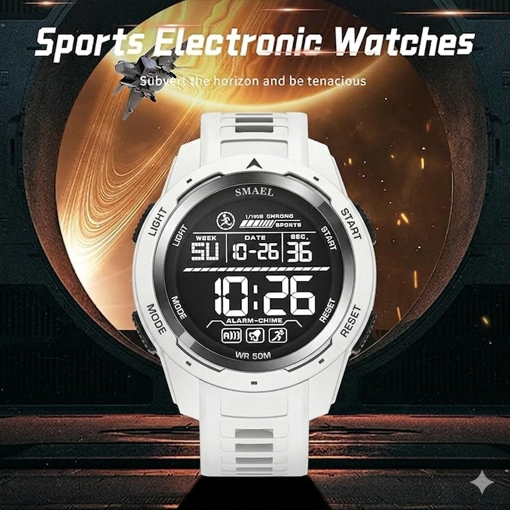 Men’s Sports Electronic Watch – Stopwatch, Alarm & Water Resistance