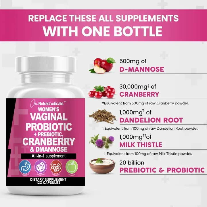 Women’s Vegan Probiotic + Prebiotic Capsules – Cranberry & D-Mannose Formula