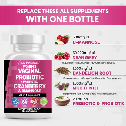 Women’s Vegan Probiotic + Prebiotic Capsules – Cranberry & D-Mannose Formula