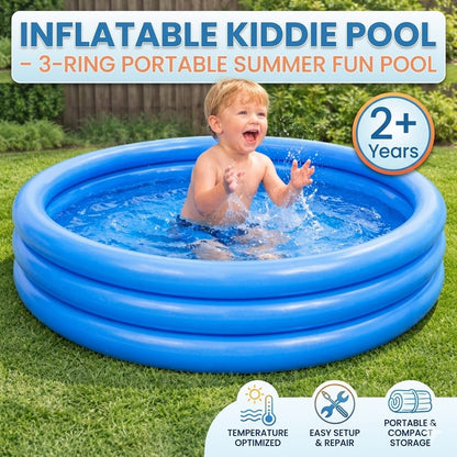 Inflatable Kiddie Pool – 3-Ring Portable Summer Fun Pool