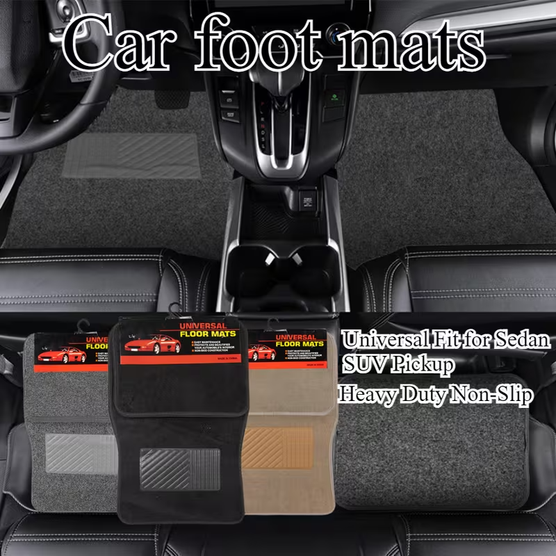 Universal Car Floor Mats – 4-Piece PVC Flocking Carpet Set