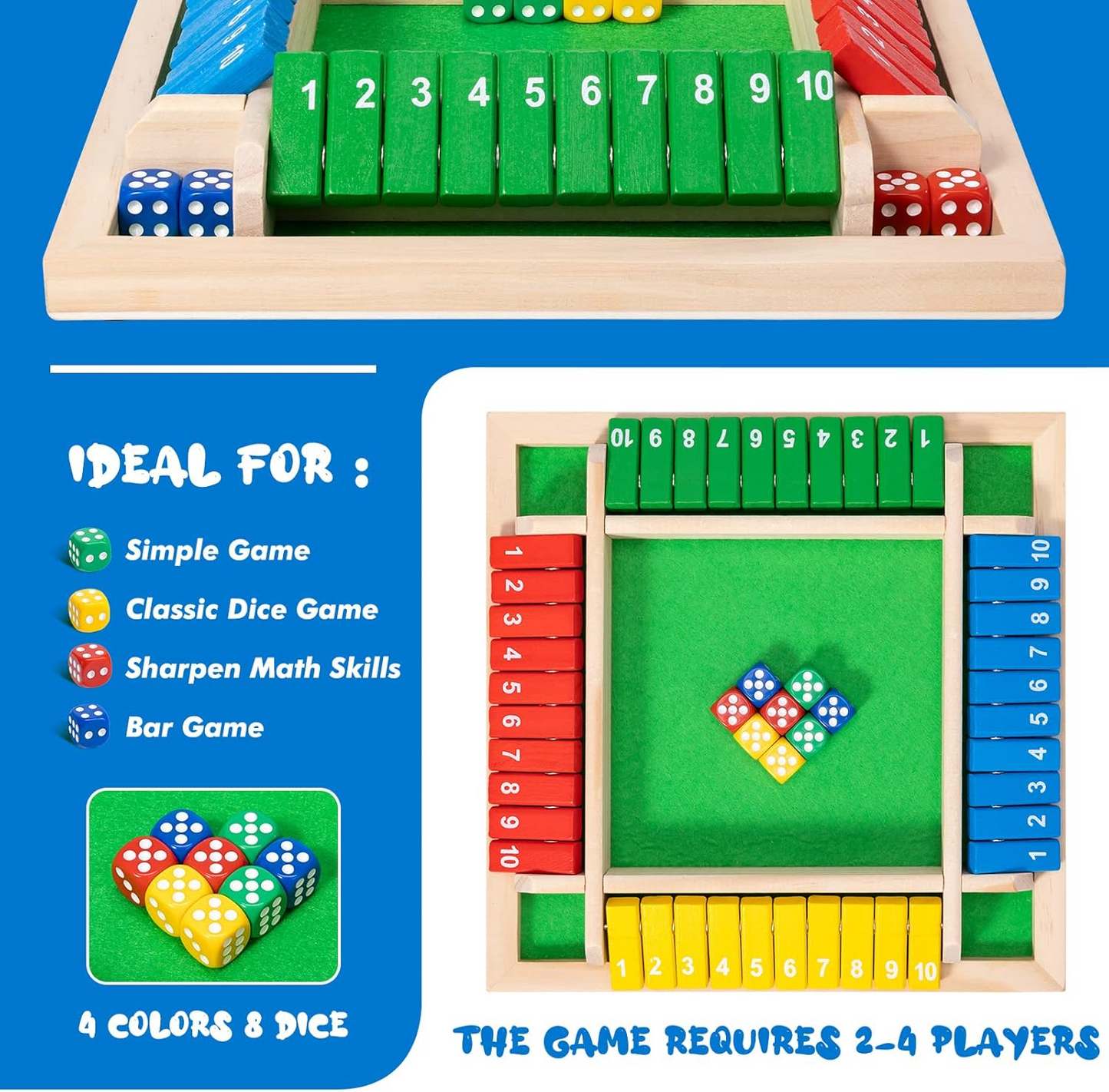 Wooden Chess Set with Shut Box Dice – Classic Educational Family Board Game