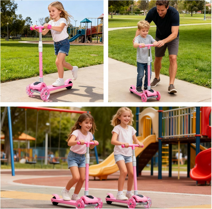 Foldable 3 Wheel Kids Kick Scooter with LED Lights – Outdoor Riding & Balance Toy