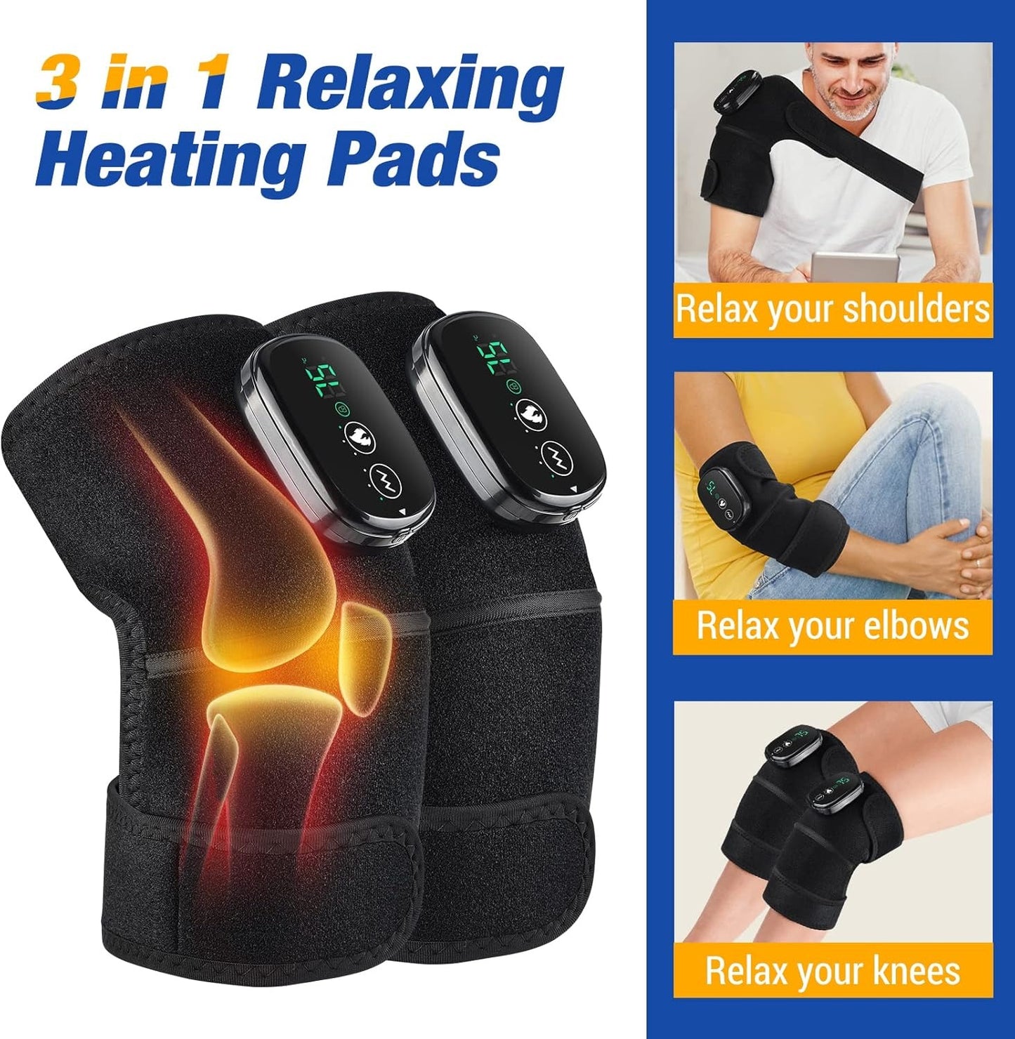 Electric Knee Massager with Heat – Vibration Joint Wrap for Knee, Elbow & Shoulder