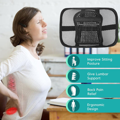 Mesh Bamboo Lumbar Support Backrest – Breathable Car & Office Seat Cushion