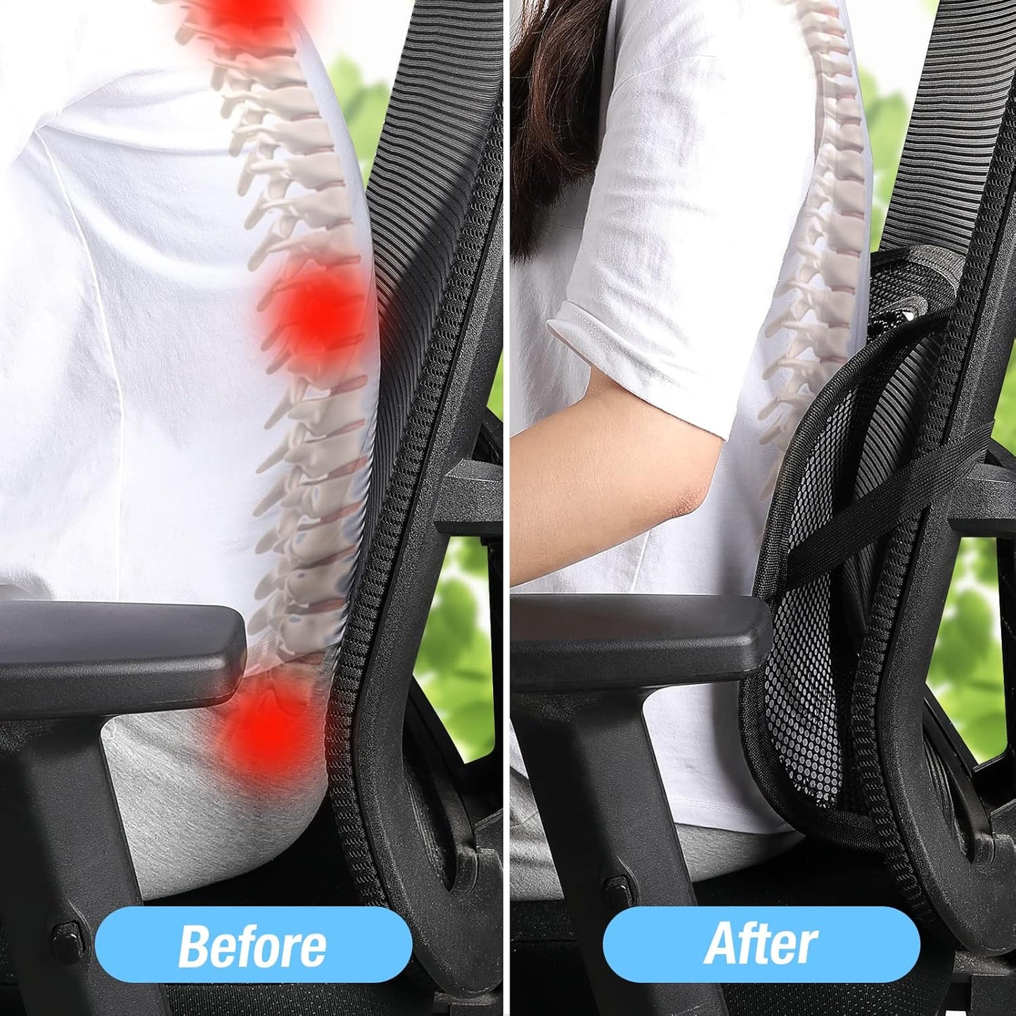 Mesh Bamboo Lumbar Support Backrest – Breathable Car & Office Seat Cushion