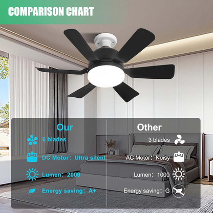 2 in 1 LED Ceiling Fan Light with Remote – Dimmable Socket 6 Blade Fan Lamp