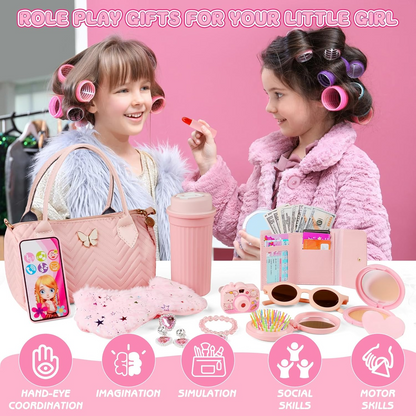 Realistic Pretend Play Fashion Handbag – Kids Makeup & Shopping Toy Set