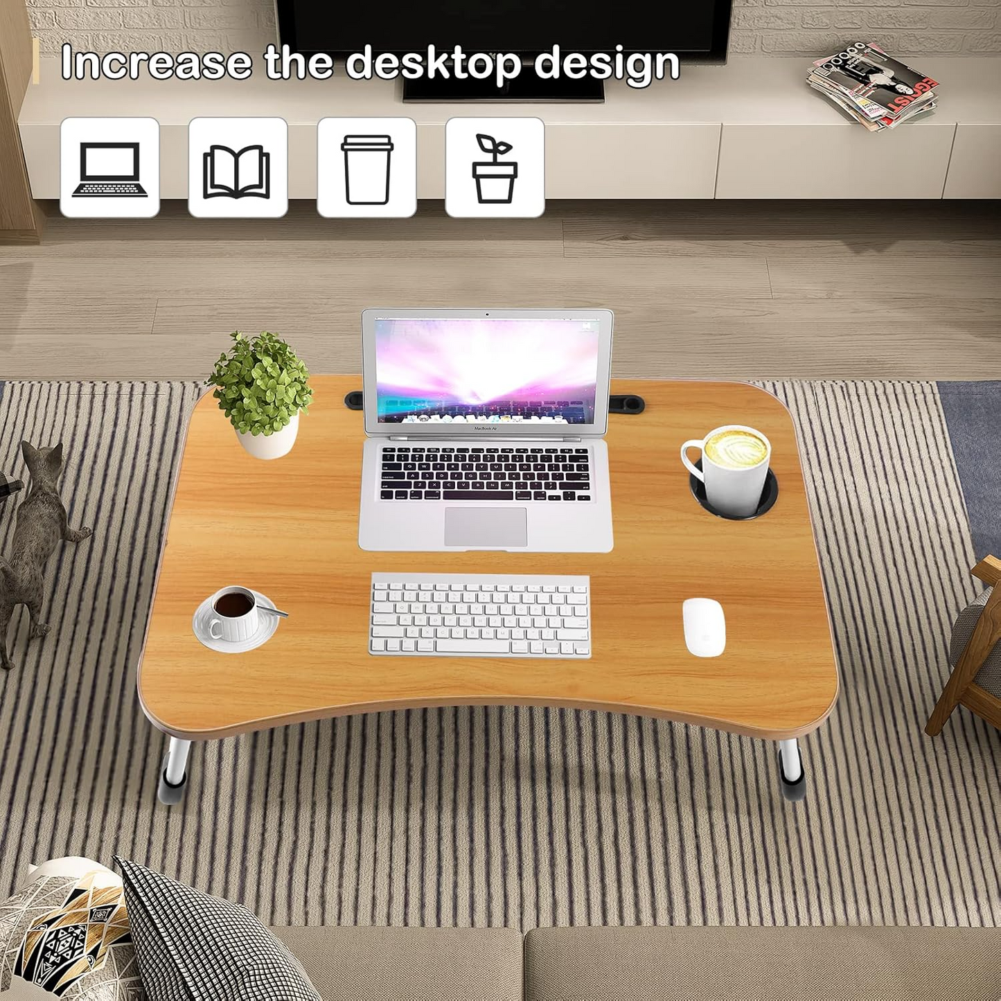 Wooden Folding Bed Table – Adjustable Portable Laptop & Camping Desk