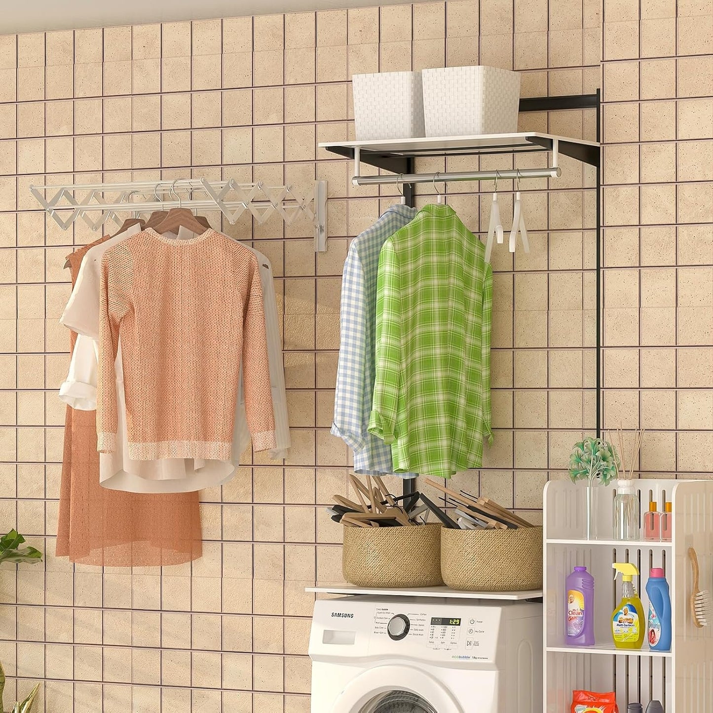 Retractable Folding Towel Holder — Wall Mounted Drying Rack