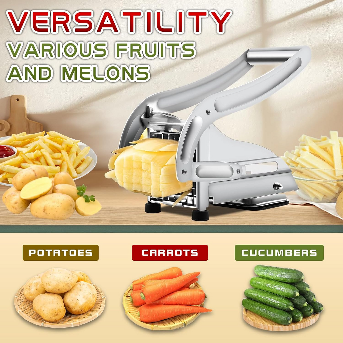 Stainless Steel French Fry Cutter – Manual Potato & Vegetable Slicer