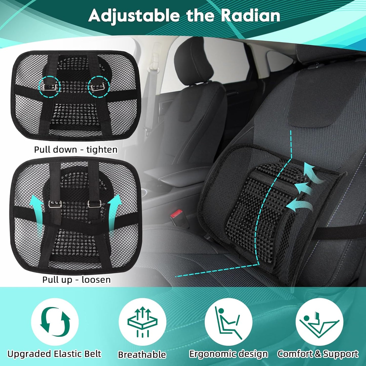 Mesh Bamboo Lumbar Support Backrest – Breathable Car & Office Seat Cushion