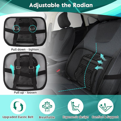 Mesh Bamboo Lumbar Support Backrest – Breathable Car & Office Seat Cushion