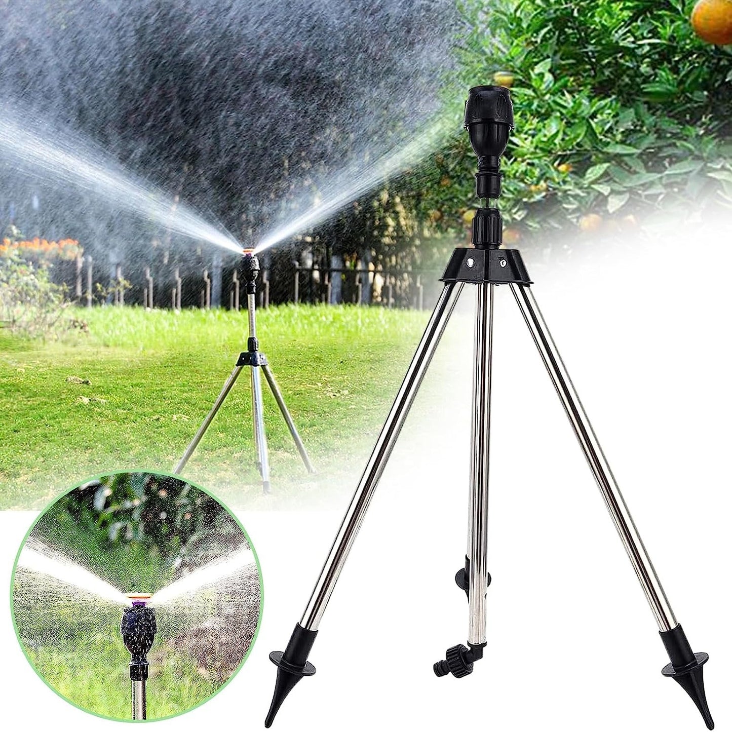 Rotating Tripod Garden Sprinkler – 360° Adjustable