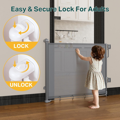 Adjustable Pet & Baby Retractable Doorway, Stairway & Hallway Barrier