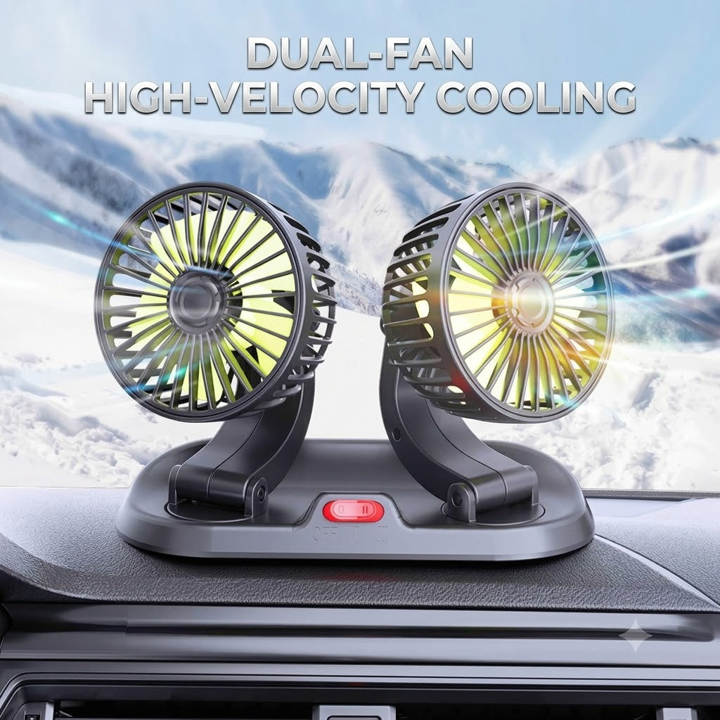 Dual Head Car Cooling Fan – Speed Rotating Vehicle Fan with Cigarette Lighter Plug