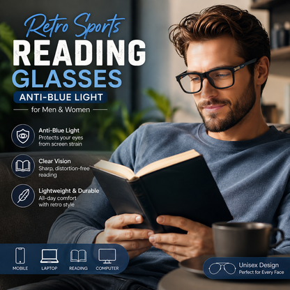 Retro Sports Reading Glasses – Anti Blue Light for Men & Women