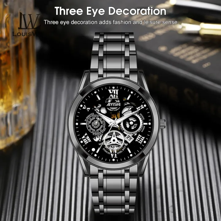 Classic Roman Numeral Men's Quartz Watch Stainless Steel Wristwatch
