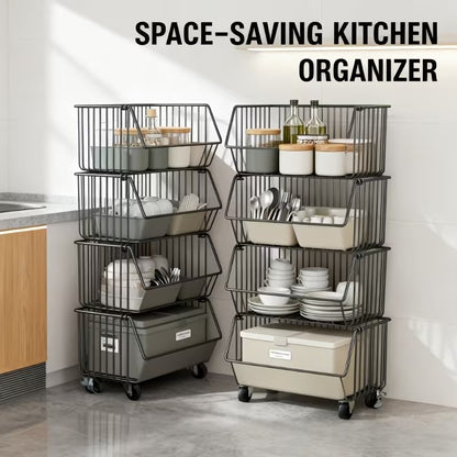 Stackable Metal Wire Rolling Storage Cart