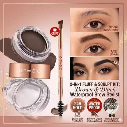 2 in 1 Brow Wax & Eyebrow Cream – Black & Brown Waterproof Brow Styling Kit
