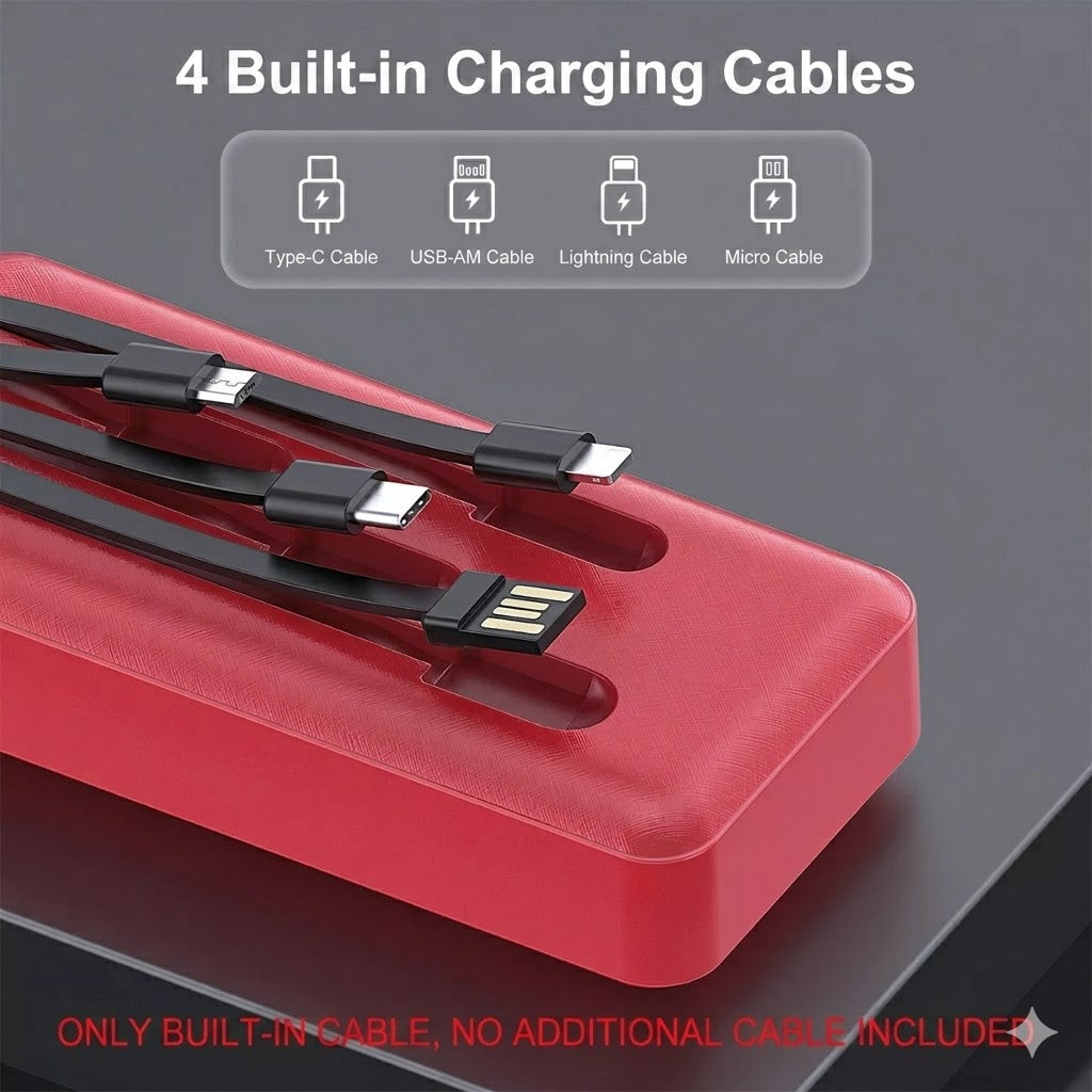 4-in-1 Power Bank 20000mAh – Built-in Cable Fast Charging Solution