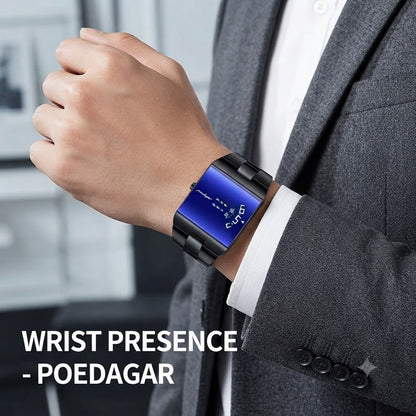 Men's Rectangular Stainless Steel Elegant Black Wristwatch