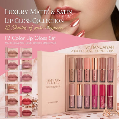 12-Color Lip Gloss Set Matte & Pearl Finish