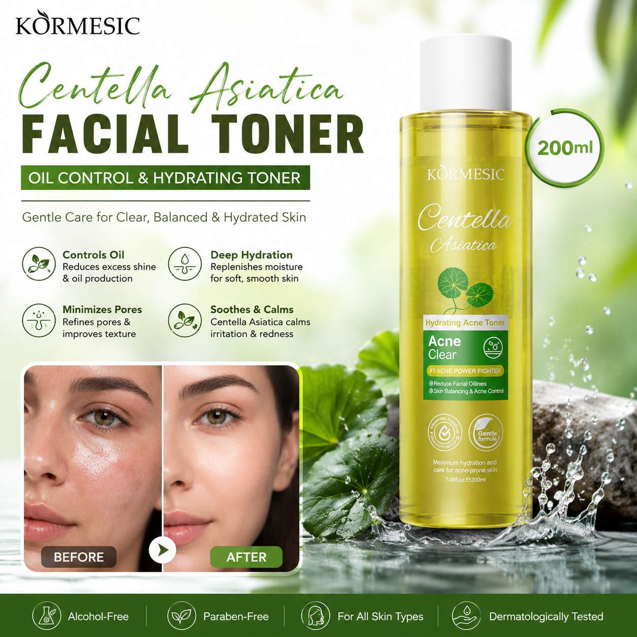 Centella Asiatica Facial Toner – Oil Control Hydrating Toner (200ml)