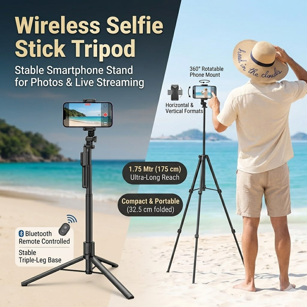 Wireless Selfie Stick Tripod – Stable Smartphone Stand for Photos & Live Streaming