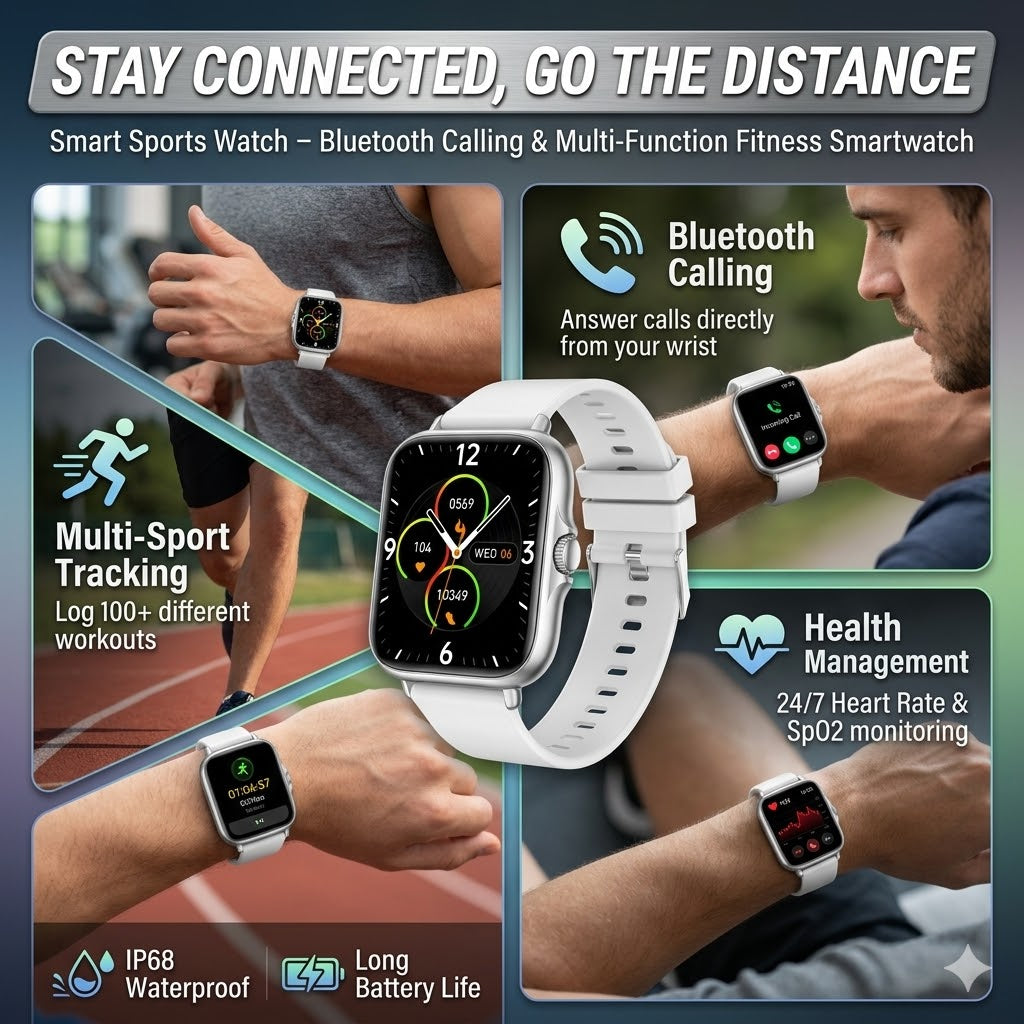 Smart Sports Watch – Bluetooth Calling & Multi Function Fitness Smartwatch