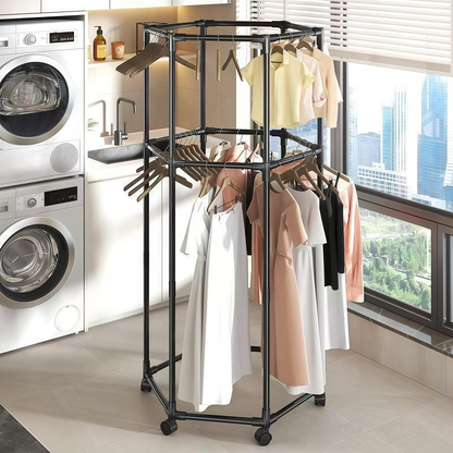 Modern Hexagonal Rotating Clothes Drying Rack Movable Stand