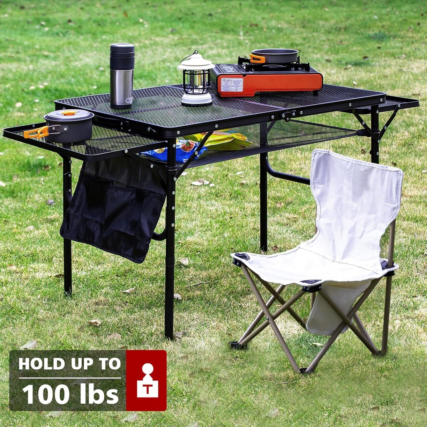 Foldable Aluminium Camping Table with Side Shelves